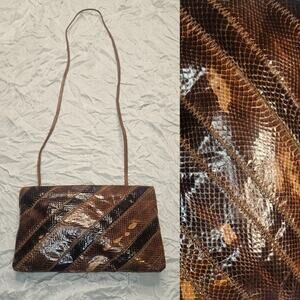 Genuine Leather Snake Skin bag purse Brown By Ronay Vintage